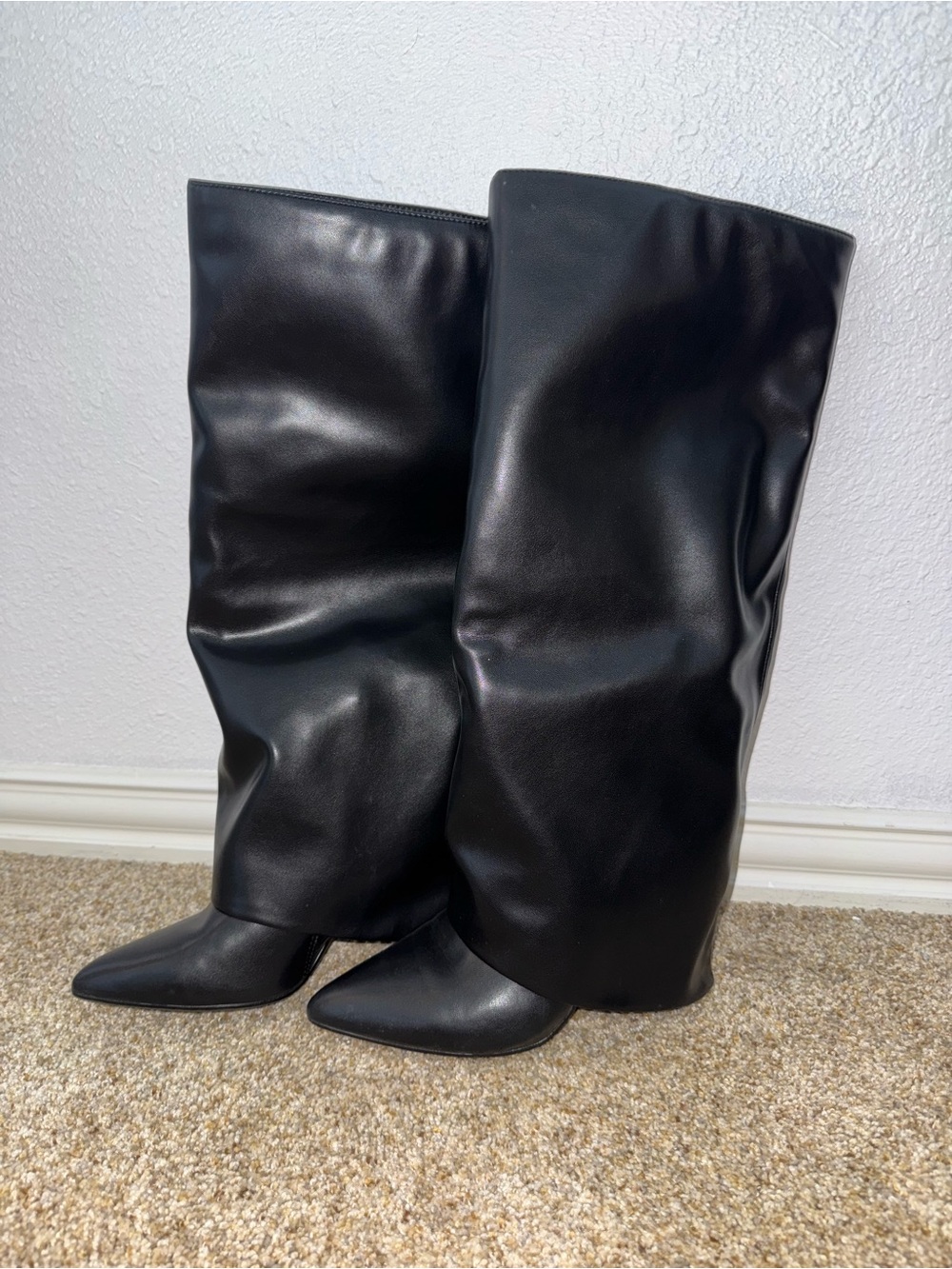 Black Knee-High Leather Slouch Boots
